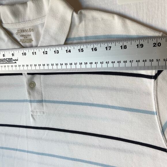 St. John's Bay Men Short Sleeve Polo Shirt Size XL, White & Blue Stripes - Picture 2 of 6